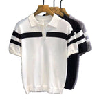 Men’s Color-Block Polo Shirt – Lightweight Short-Sleeve Casual Sweater, Loose Fit