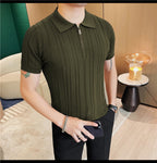 Men’s Retro Jacquard Zipper Shirt – Short Sleeve Lapel Casual Summer Top for Men