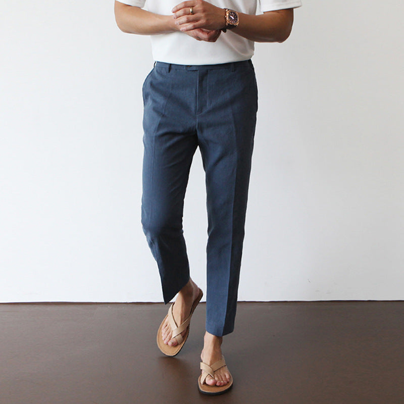 Men’s Cotton Linen Straight-Leg Trousers – Lightweight Summer Casual Pants