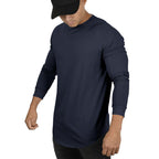 Men’s Long-Sleeved Casual Round Neck Cotton Blend T-Shirt – Solid Colors