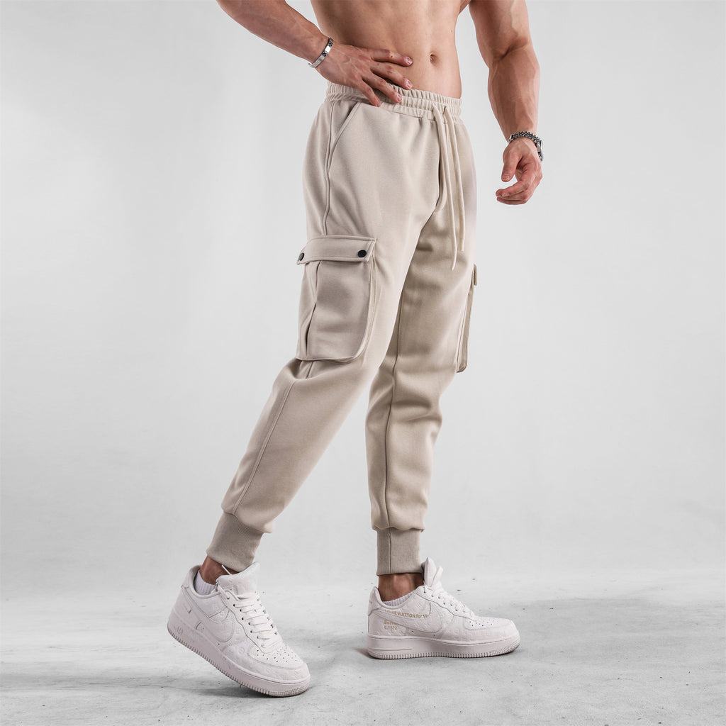 Men’s Cargo Jogger Pants with Ankle Tie – Multi-Pocket Cotton Sports Trousers for Leisure & Streetwear
