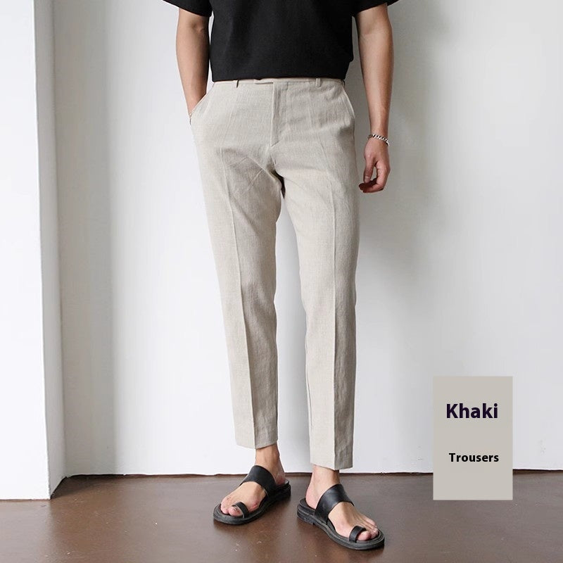 Men’s Cotton Linen Straight-Leg Trousers – Lightweight Summer Casual Pants