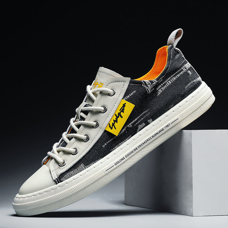 Men’s Youth Casual Sneakers – Trendy Denim Low-Top Sports Shoes with Rubber Sole