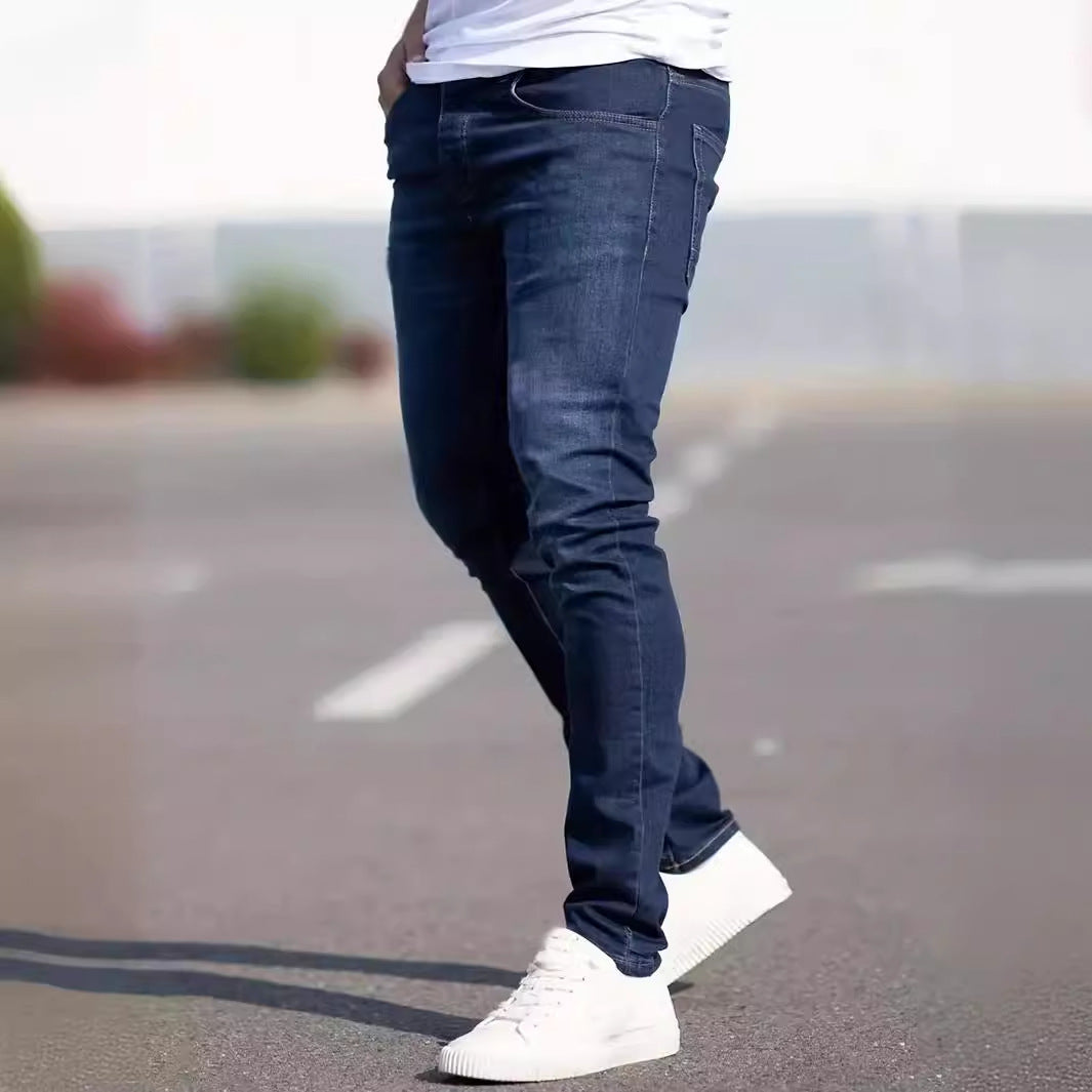 Men’s Slim Fit Casual Jeans – Dark Blue Street Fashion