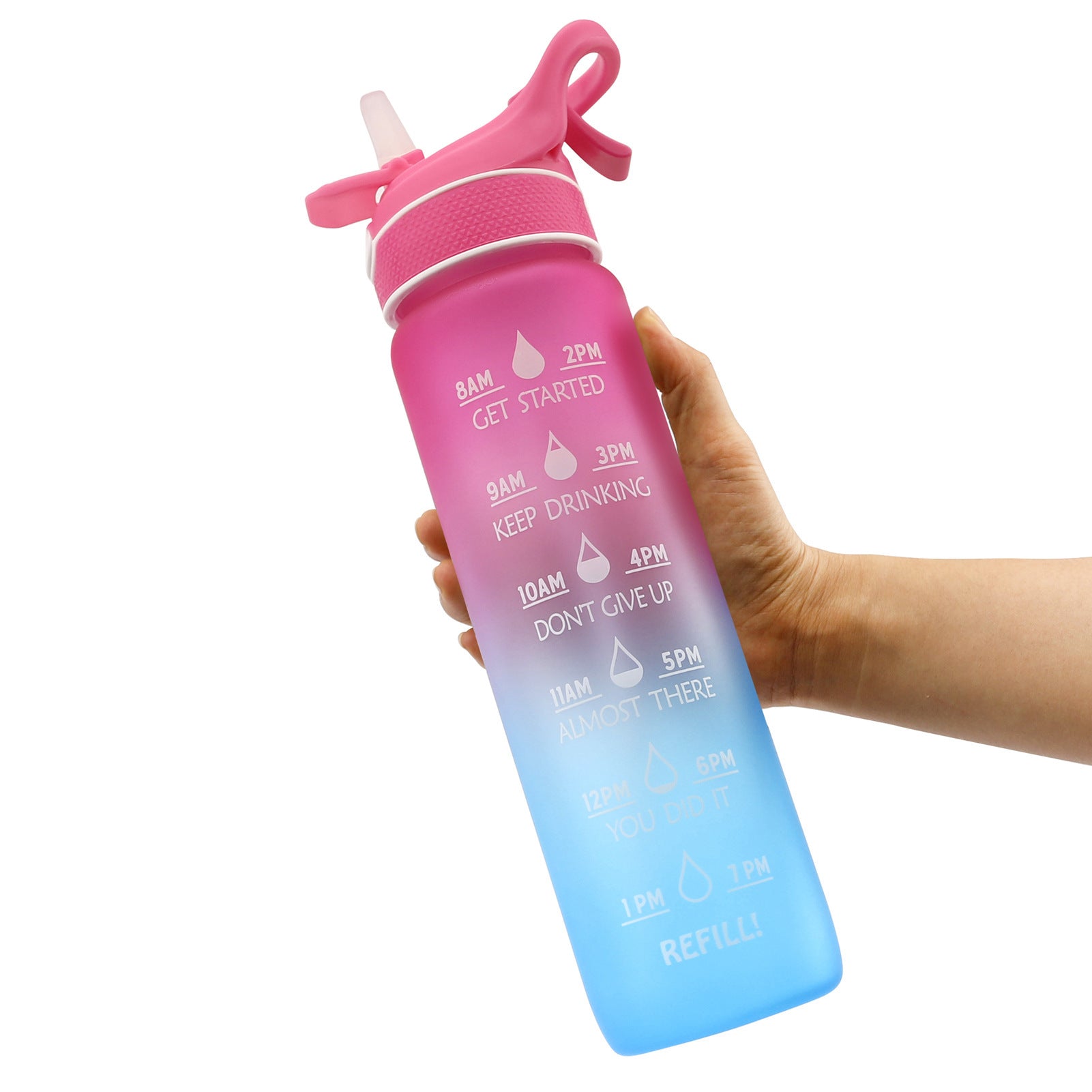 32oz Tritan Sports Water Bottle with Straw & Spray – Time Marker, Leakproof, Reusable, BPA-Free