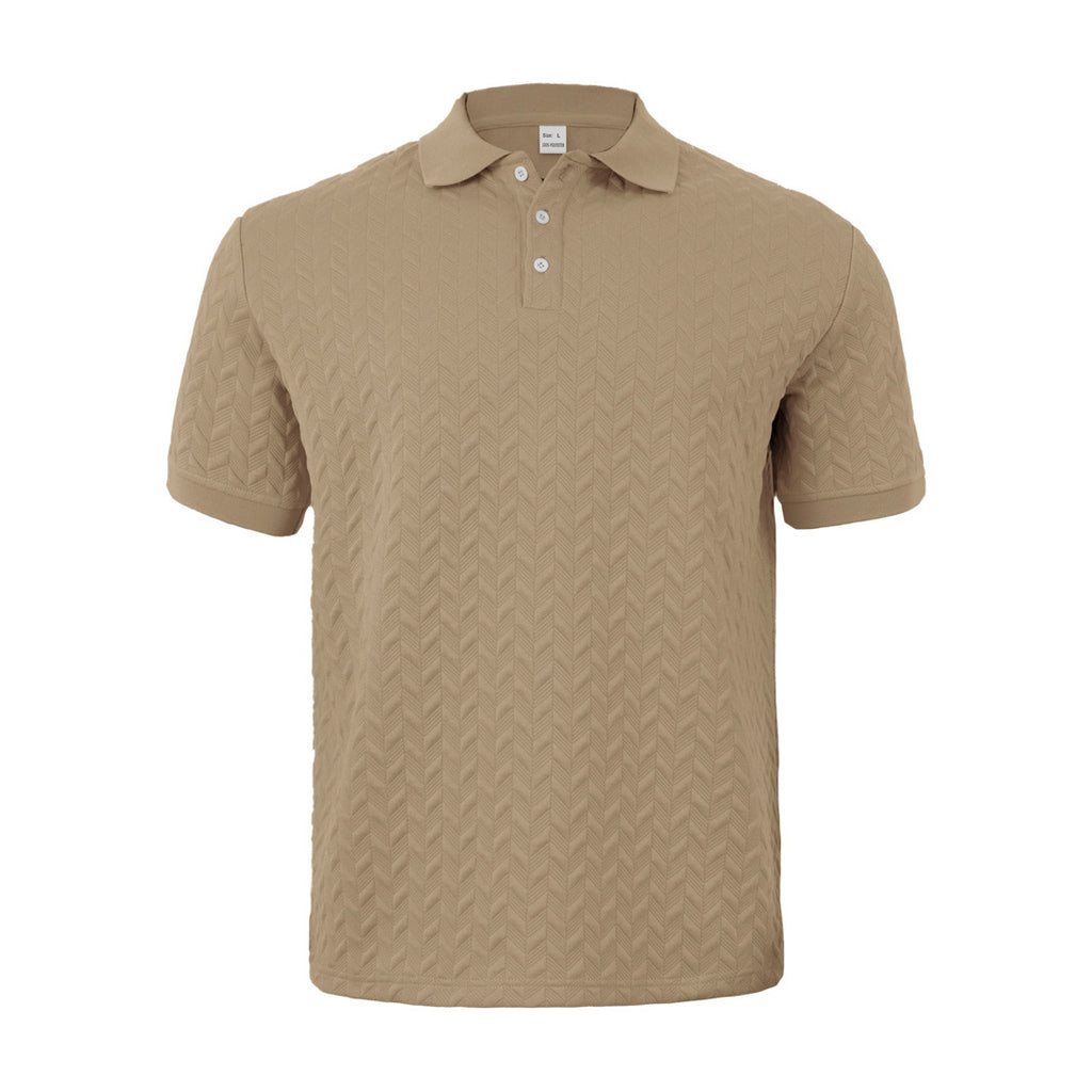 Men’s Casual Jacquard Polo Shirt – Solid Color Short Sleeve Summer Top
