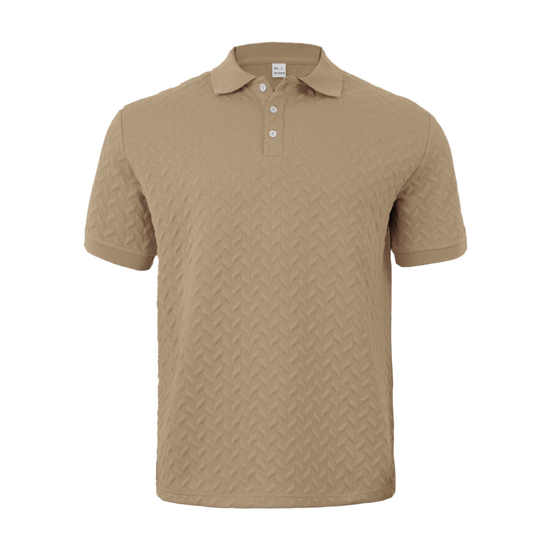 Men’s Casual Jacquard Polo Shirt – Solid Color Short Sleeve Summer Top