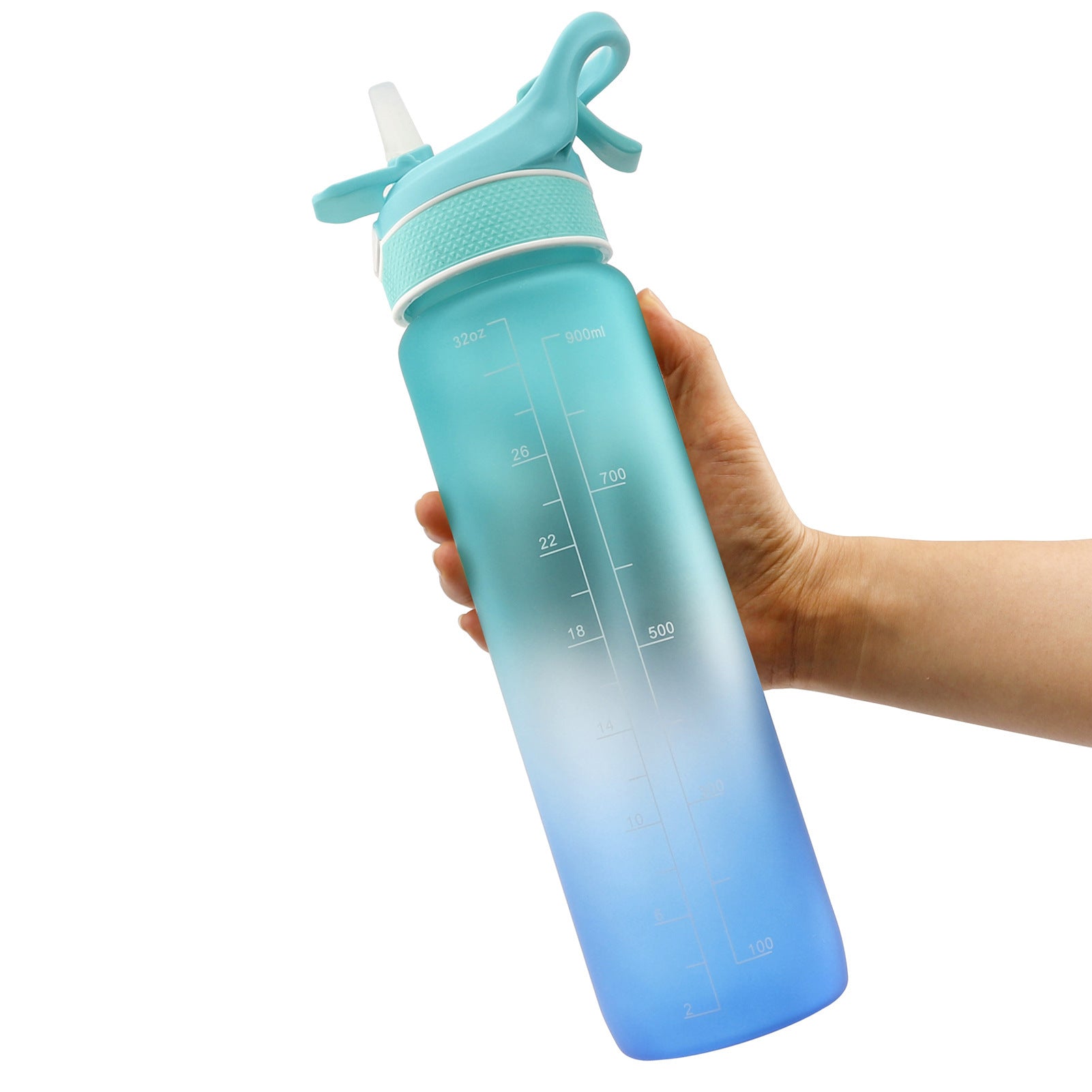 32oz Tritan Sports Water Bottle with Straw & Spray – Time Marker, Leakproof, Reusable, BPA-Free
