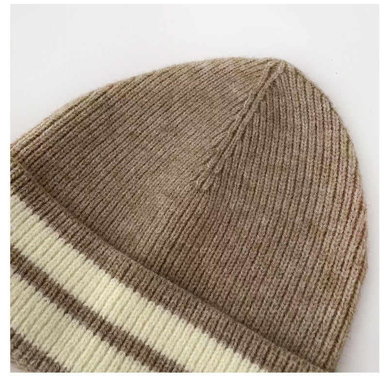 Unisex Striped Knitted Beanie – Warm Winter Wool-Look Hat for Men & Women