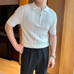 Men’s Retro Jacquard Zipper Shirt – Short Sleeve Lapel Casual Summer Top for Men