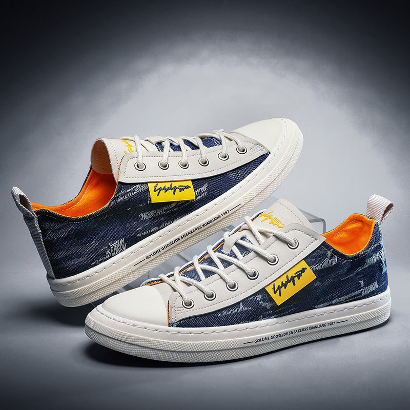 Men’s Youth Casual Sneakers – Trendy Denim Low-Top Sports Shoes with Rubber Sole