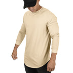 Men’s Long-Sleeved Casual Round Neck Cotton Blend T-Shirt – Solid Colors