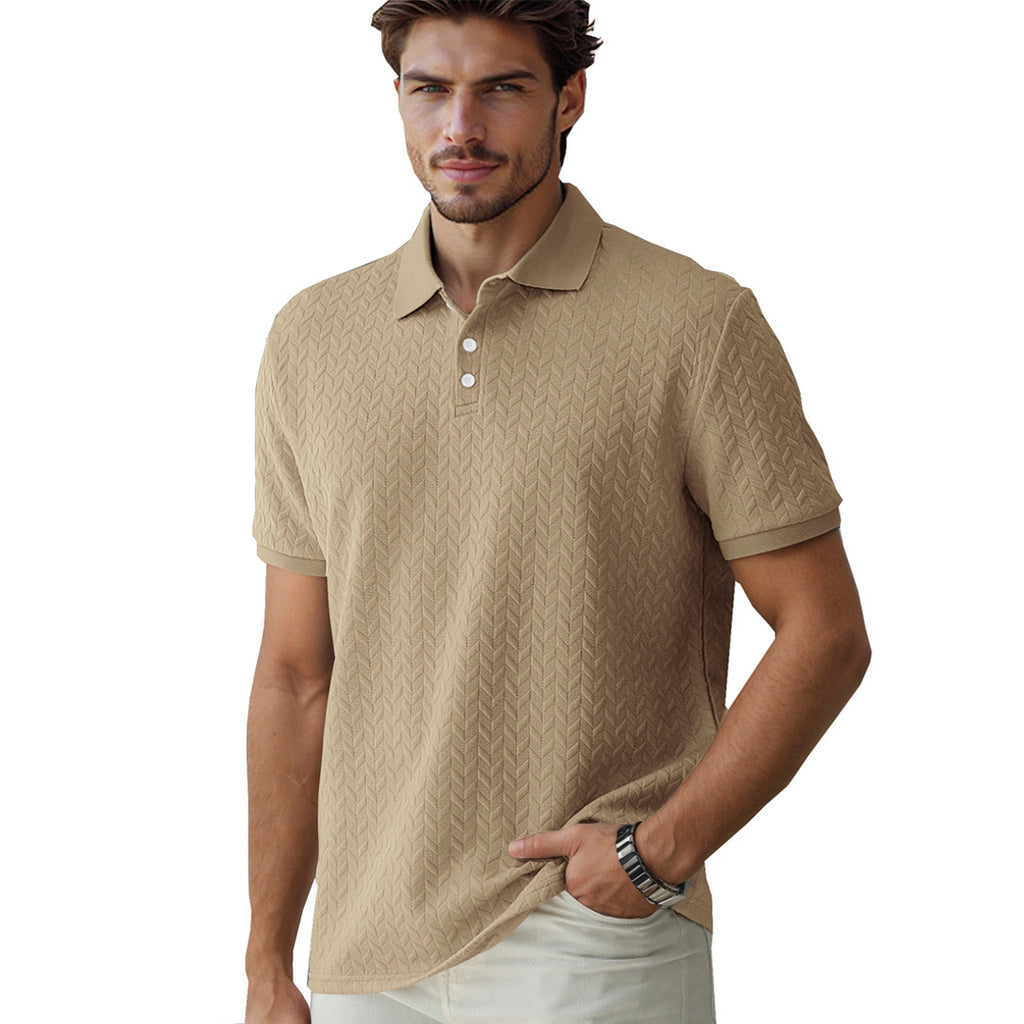 Men’s Casual Jacquard Polo Shirt – Solid Color Short Sleeve Summer Top