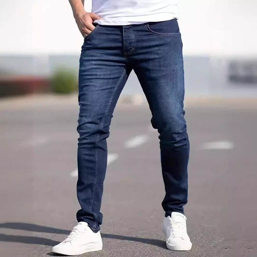 Men’s Slim Fit Casual Jeans – Dark Blue Street Fashion