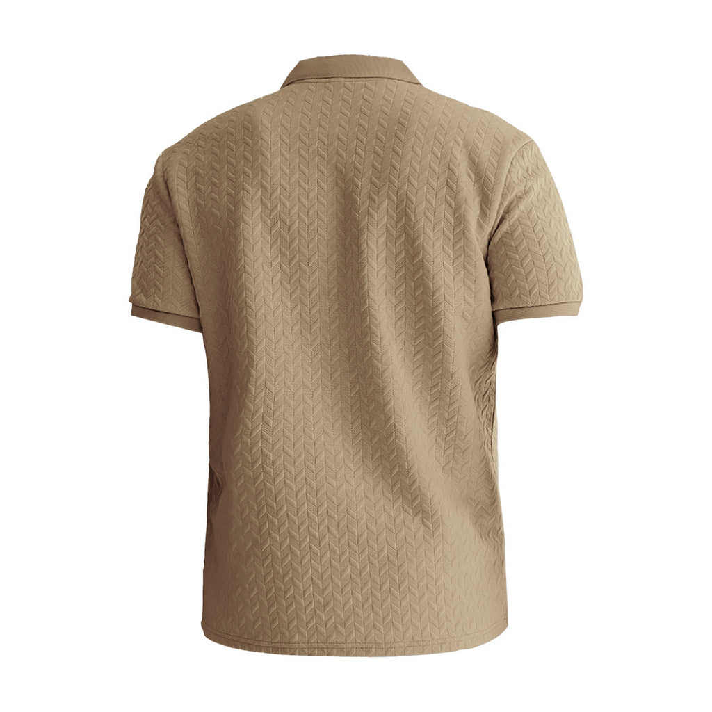 Men’s Casual Jacquard Polo Shirt – Solid Color Short Sleeve Summer Top