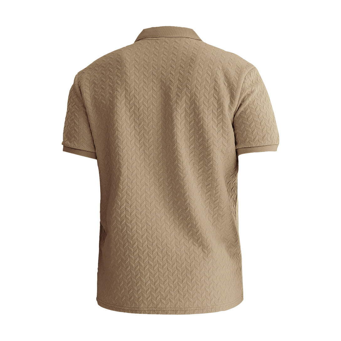Men’s Casual Jacquard Polo Shirt – Solid Color Short Sleeve Summer Top