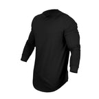 Men’s Long-Sleeved Casual Round Neck Cotton Blend T-Shirt – Solid Colors