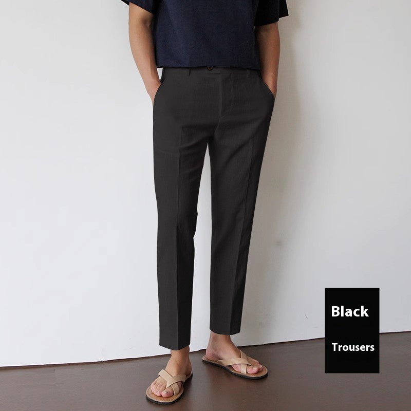 Men’s Cotton Linen Straight-Leg Trousers – Lightweight Summer Casual Pants