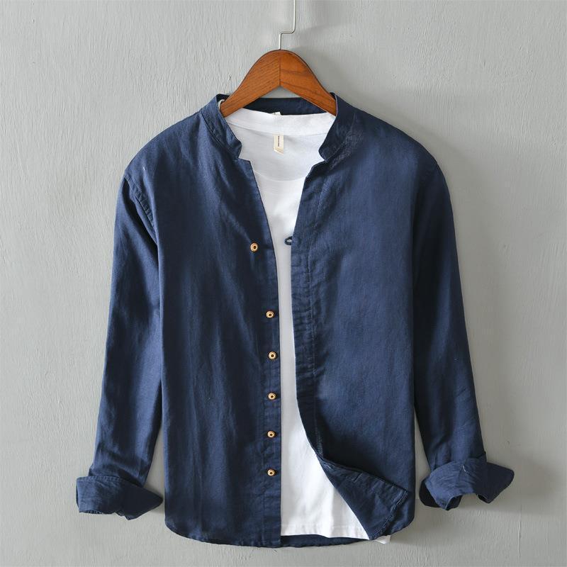 Men’s Long Sleeve Linen Shirt – Classic Casual Button-Up, Breathable Summer Top
