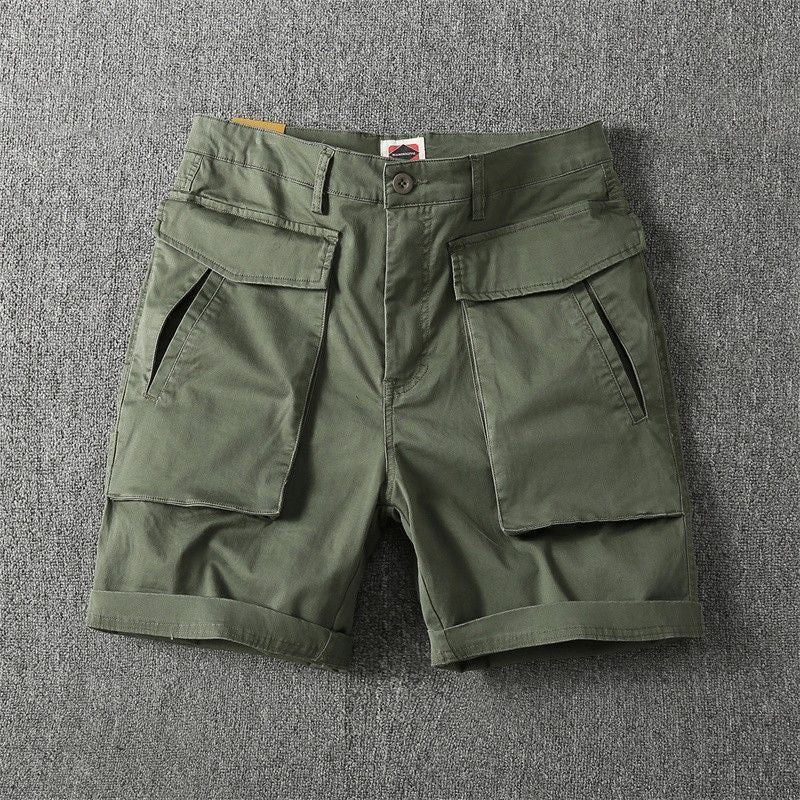 Men’s Summer American-Style Multi-Pocket Cotton Cargo Shorts – Casual Streetwear with Stretch