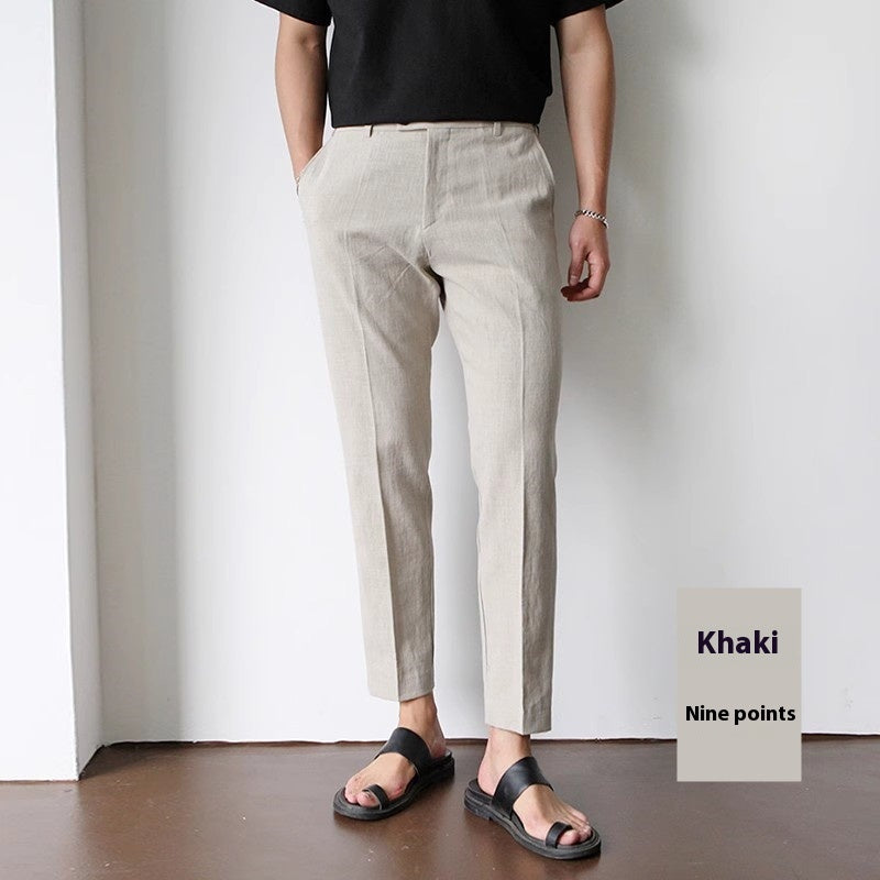 Men’s Cotton Linen Straight-Leg Trousers – Lightweight Summer Casual Pants