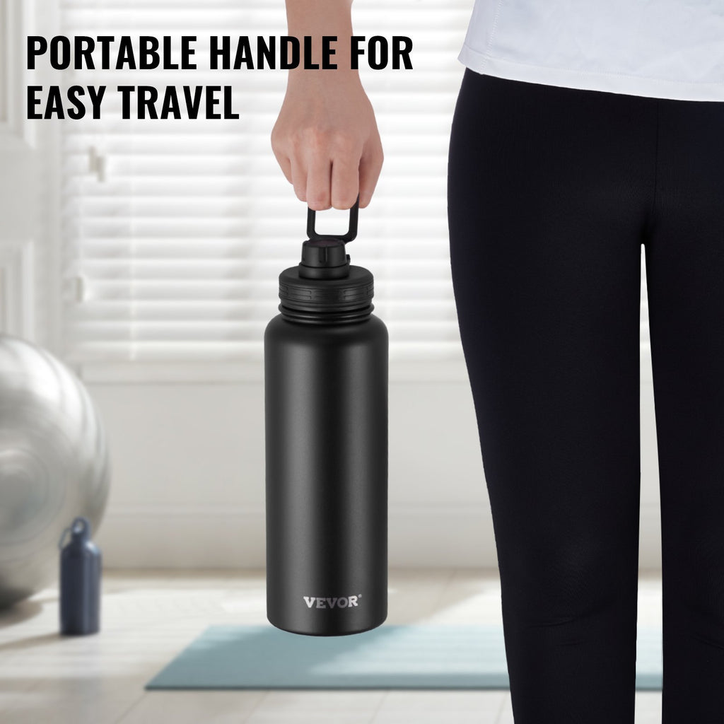 40 oz Insulated Stainless Steel Water Bottle – Wide Mouth, Leakproof, Reusable (Black)