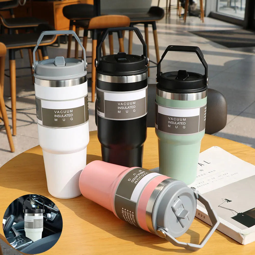 30 oz Stainless Steel Insulated Travel Tumbler – Double Wall Coffee Mug with Handle, Lid & Vacuum Seal