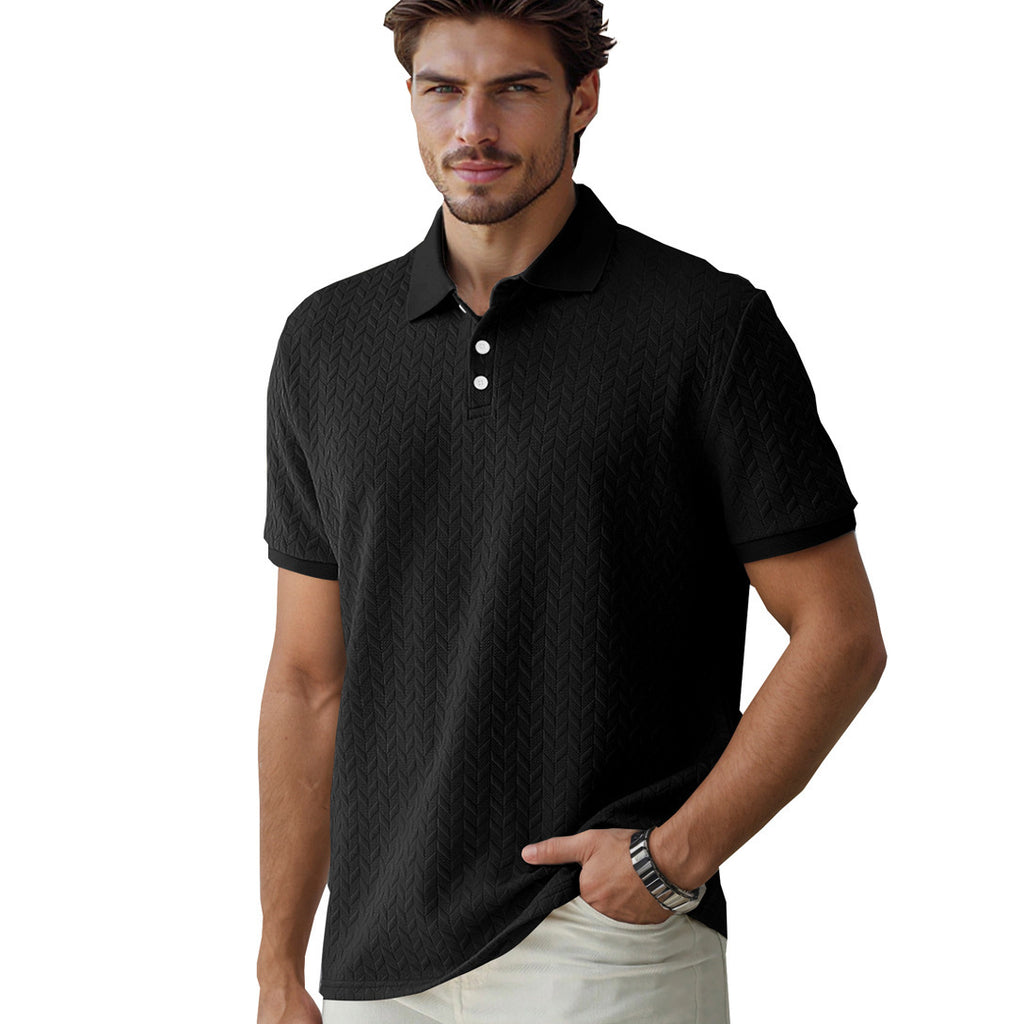 Men’s Casual Jacquard Polo Shirt – Solid Color Short Sleeve Summer Top