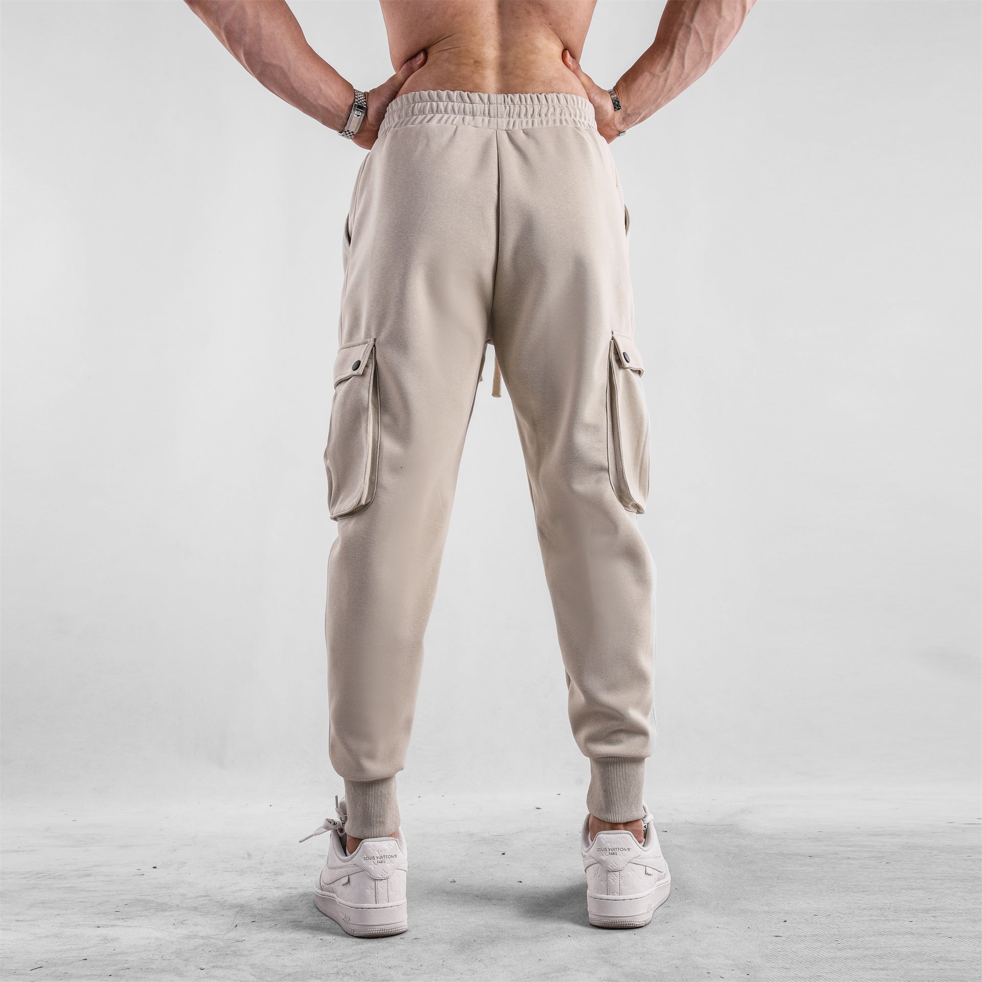 Men’s Cargo Jogger Pants with Ankle Tie – Multi-Pocket Cotton Sports Trousers for Leisure & Streetwear