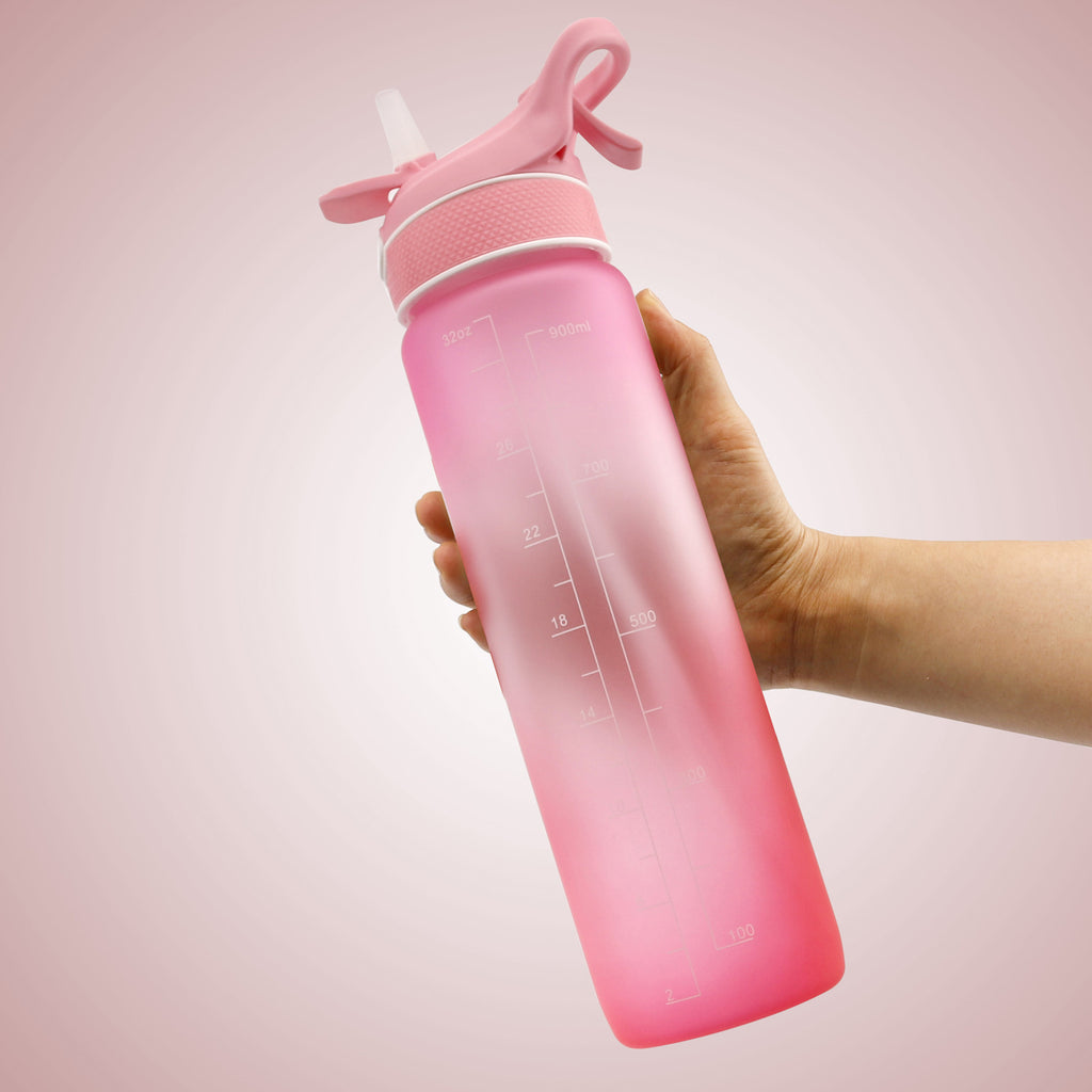 32oz Tritan Sports Water Bottle with Straw & Spray – Time Marker, Leakproof, Reusable, BPA-Free