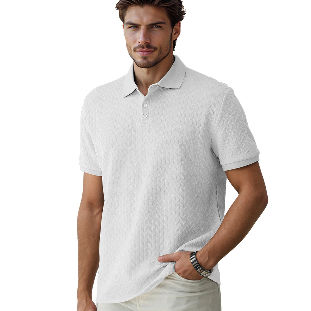 Men’s Casual Jacquard Polo Shirt – Solid Color Short Sleeve Summer Top