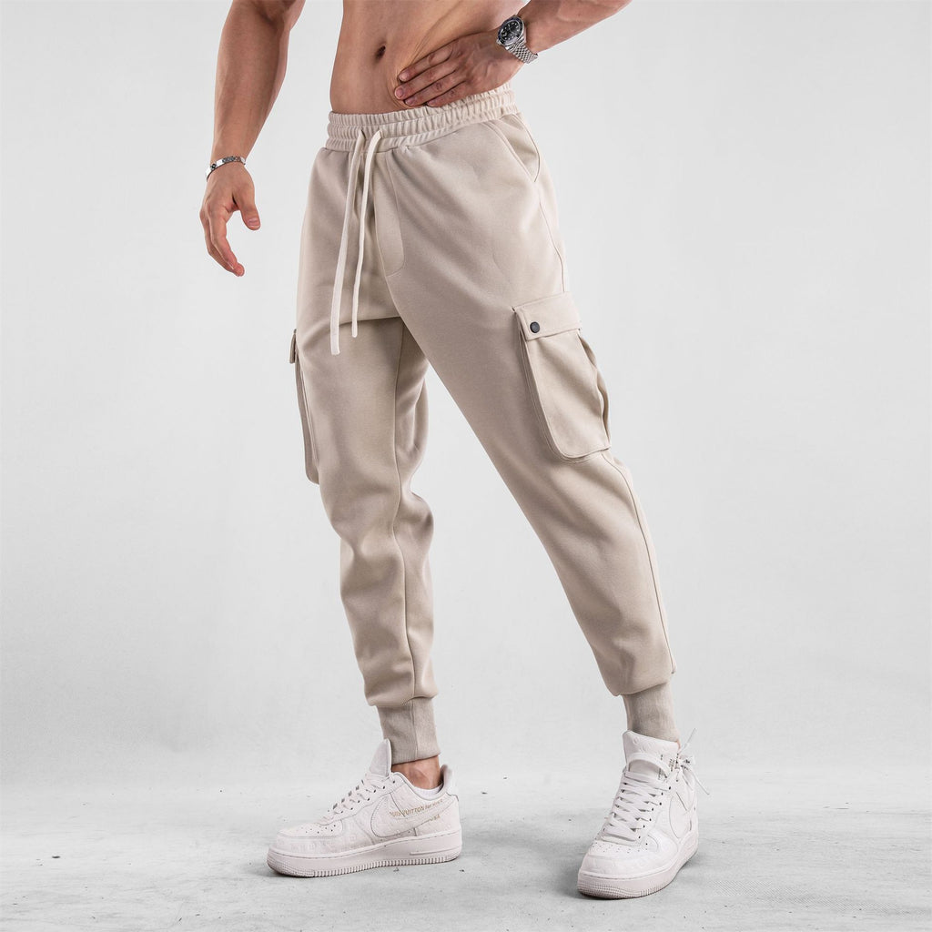 Men’s Cargo Jogger Pants with Ankle Tie – Multi-Pocket Cotton Sports Trousers for Leisure & Streetwear