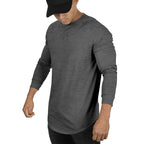 Men’s Long-Sleeved Casual Round Neck Cotton Blend T-Shirt – Solid Colors