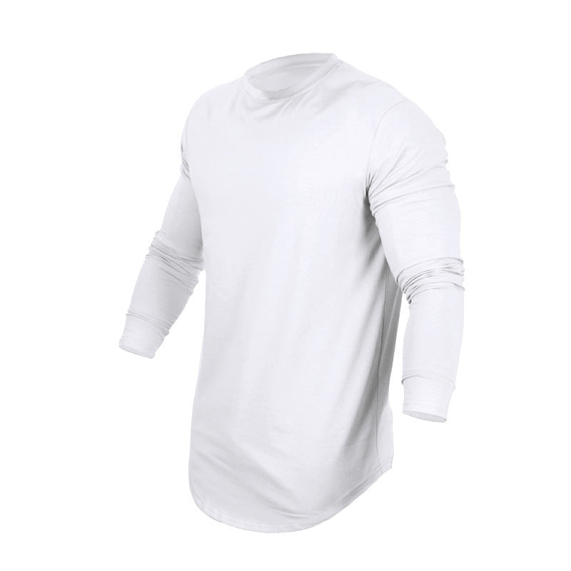 Men’s Long-Sleeved Casual Round Neck Cotton Blend T-Shirt – Solid Colors
