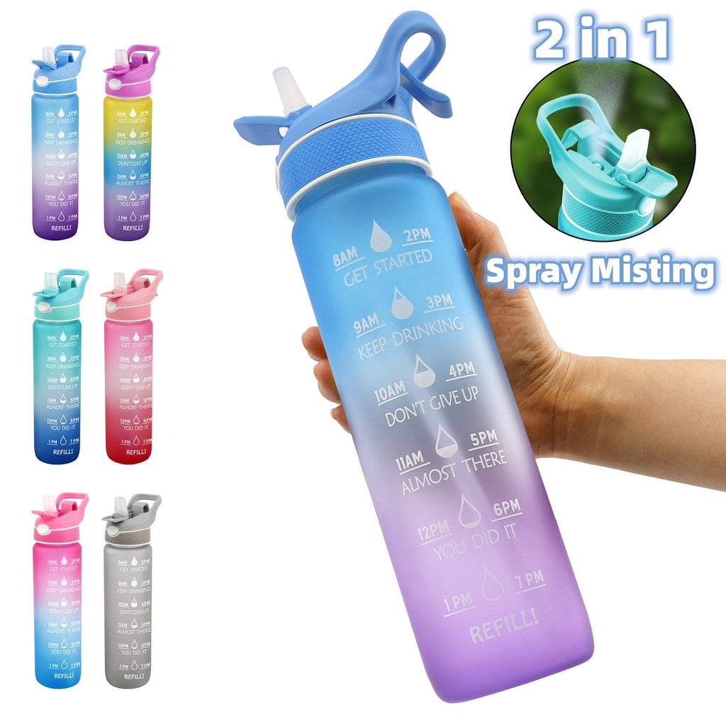32oz Tritan Sports Water Bottle with Straw & Spray – Time Marker, Leakproof, Reusable, BPA-Free