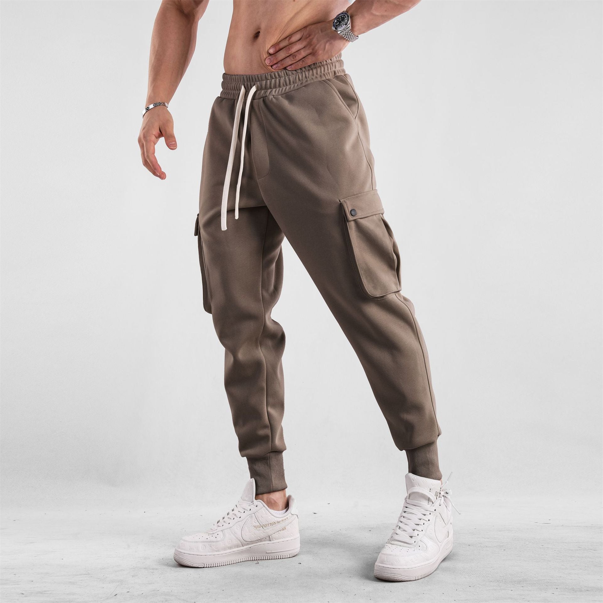 Men’s Cargo Jogger Pants with Ankle Tie – Multi-Pocket Cotton Sports Trousers for Leisure & Streetwear
