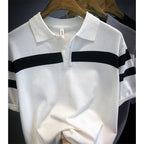 Men’s Color-Block Polo Shirt – Lightweight Short-Sleeve Casual Sweater, Loose Fit