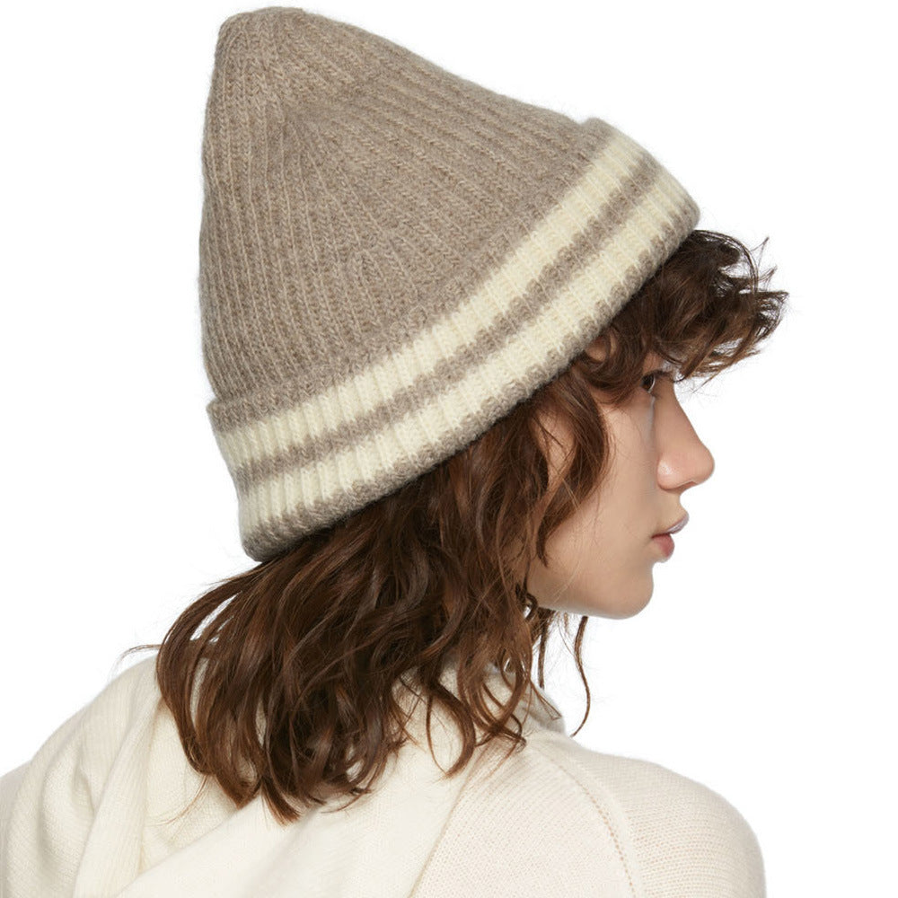 Unisex Striped Knitted Beanie – Warm Winter Wool-Look Hat for Men & Women