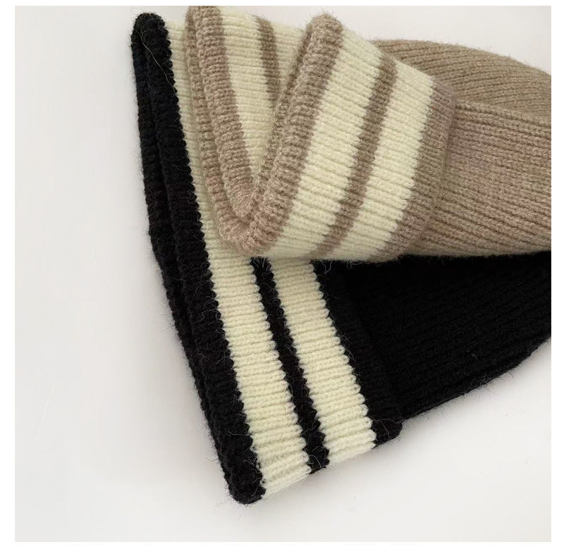 Unisex Striped Knitted Beanie – Warm Winter Wool-Look Hat for Men & Women